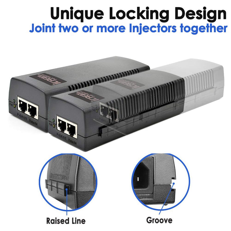 60W Gigabit PoE++ Injector - 10/100/1000Mbps, RJ45 Shielded, IEEE 802.3af/at/BT Compliant, PoE Switch Powerline Network Adapter for High Power Ethernet Devices, Up to 328ft Gigabit Ultra PoE+,60W
