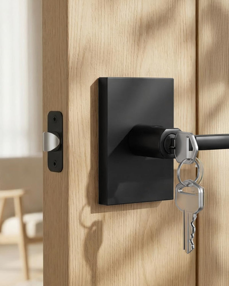 Goldenwarm Matte Black Entry Door Handle with Keyed Lock, Zinc Alloy Black Door Lever for Office & Storage & Entry Door, Adjustable & Reversible, Interior or Exterior Use - 1 Pack