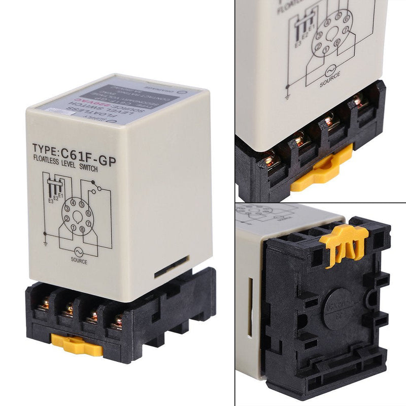 Liquid Water Level Sensor, Floatless Level Switch, C61F-GP AC220V 50HZ/60HZ Liquid Level Controller with Base for Water Industry