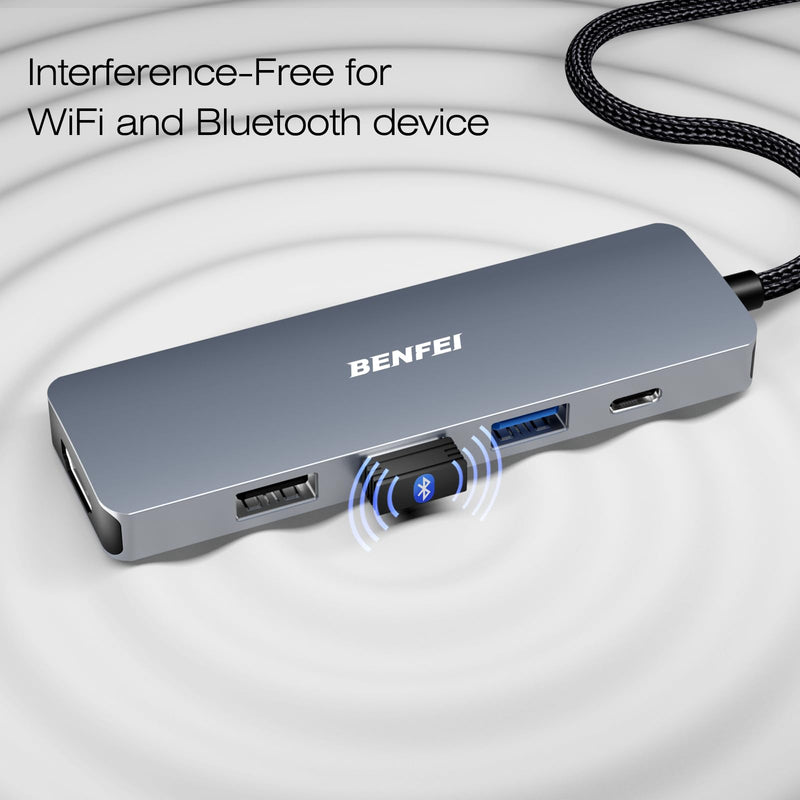 BENFEI 5in1 USB C Hub with 4K HDMI, 3 USB-A, 100W Power Delivery, Silicone and Woven Design Cable, Aluminum Case Compatible with MacBook Pro/Air, iPad Pro, iMac, iPhone 15 Pro/Pro Max, XPS, Thinkpad