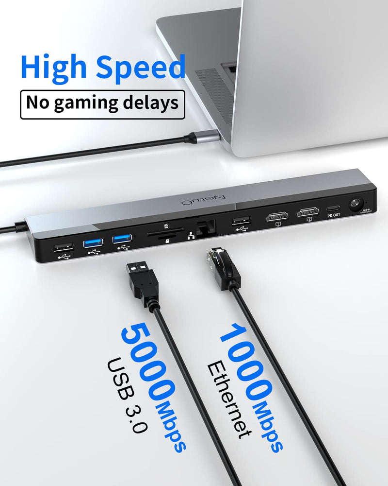 USB C Docking Station Dual Monitor with Power Adapter: NewQ 12-in-1 Thunderbolt 3 | 4 Dock, Dual 4K HDMI, 4 USB, Audio, Ethernet, SD/TF Slot, 18W PD Out, for Mac, HP, Dell, Lenovo, Surface, Asus, Acer 96W Power Adapter with 96W Power Adapter