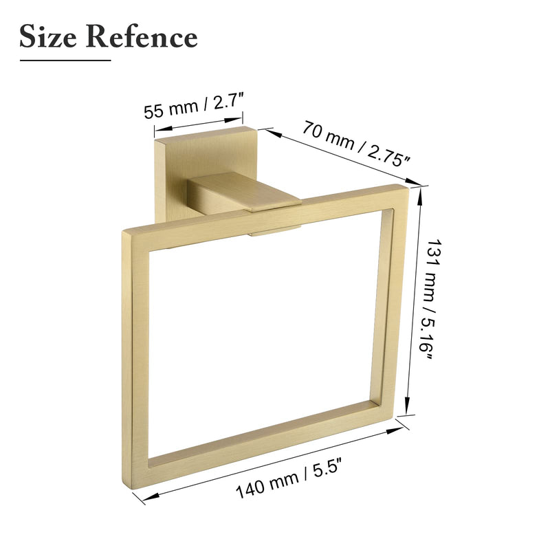 Gold Towel Ring Modern Square Hand Towel Bar,Towel Holder for Bathroom,Wall Mount Stainless Steel Gold