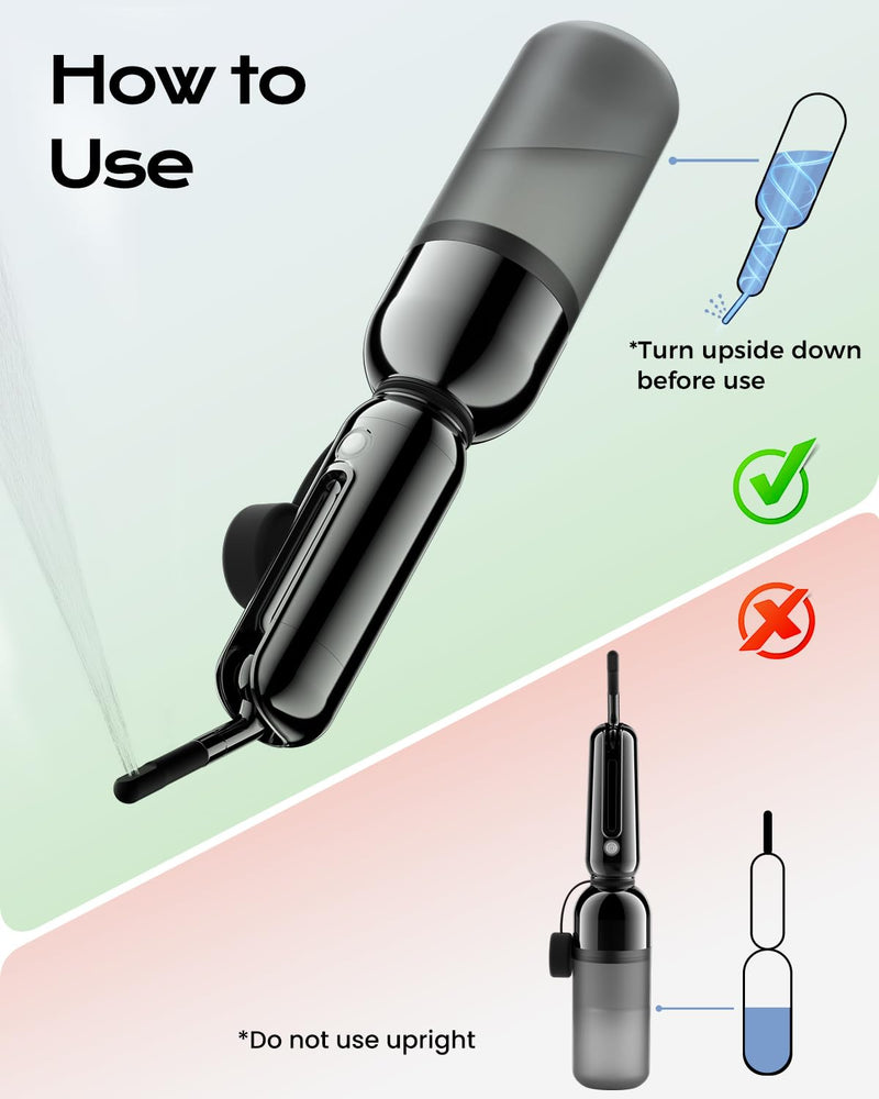 ESSAGER Portable Bidet for Travel, Foldable & Rechargeable Handheld Sprayer–Waterproof with 2 Pressure Modes, 350ml Expandable Bottle for Women, Men, Baby, Postpartum & Personal Hygiene(Black) Black