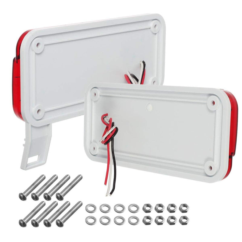Partsam Rectangular Red LED RV Camper Trailer Stop Turn Brake Tail Lights White License Plate Light 49 LED with License Bracket Holder and White Base 12V Sealed w Reflex Surface Mount (Left + Right) Red Lens