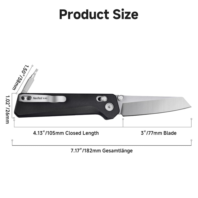 NEXTOOL Knight K40 Folding Pocket Knife,EDC Multitool with 3" 14C28N Steel Blade and G10 Handle,Axis Lock,Bits Adjustable 180°,Multi tool knife for Cmping,Hiking,Survival,Gifts for Men Pocket Size