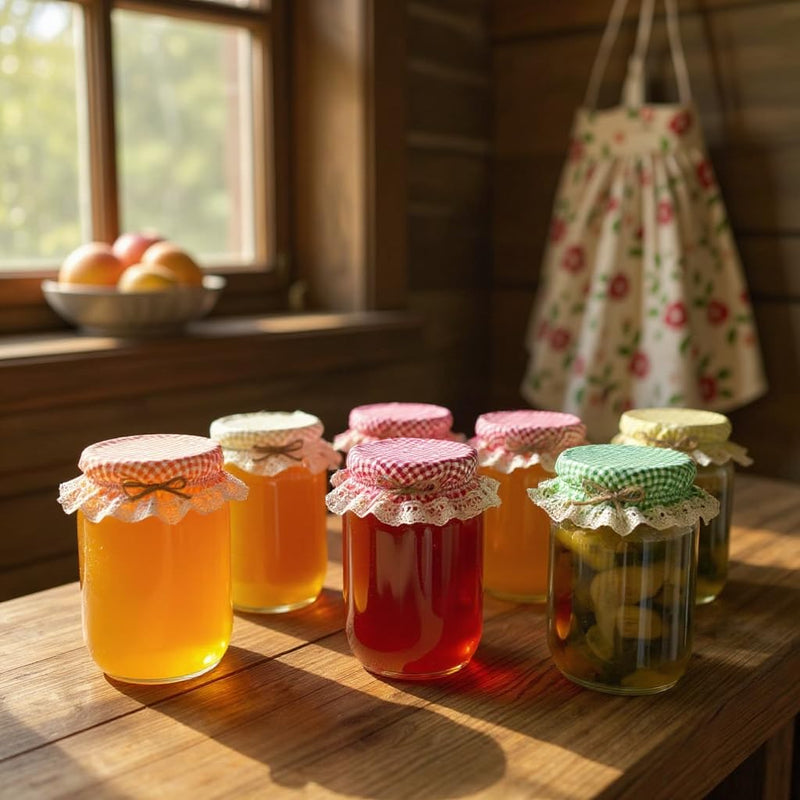 10 Pieces Elastic Jar Cover Cloth - 100% Cotton - Breathable Fermentation Lid Bowl - Stretch Colorful Gingham (Checkered) Pattern Fabric - Reusable Elastic Cloth Jar Covers