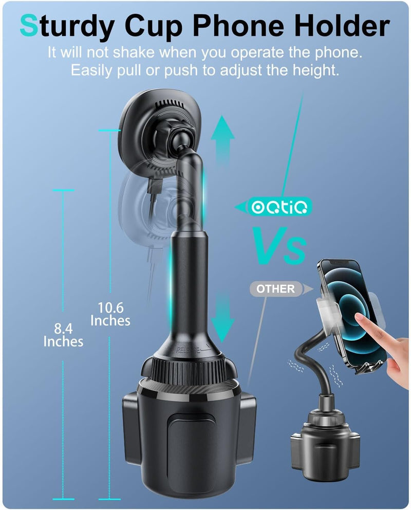 for MagSafe Wireless Car Charger Cup Holder Mount Compatible with iPhone 17/16/15/14/13/12, Magnetic Car Phone Mount 15W Fast Charging Telescopic Arm Heat Dissipation System, with PD 30W Adapter