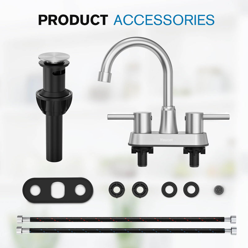 Bathroom Faucets, Bathroom Faucet 3 Hole, Bathroom Sink Faucet, Faucet for Sink 4 Inch 2 Handle Centerset, Lead-Free, with Copper Pop Up Drain (Brushed Nickel) Brushed Nickel Style A