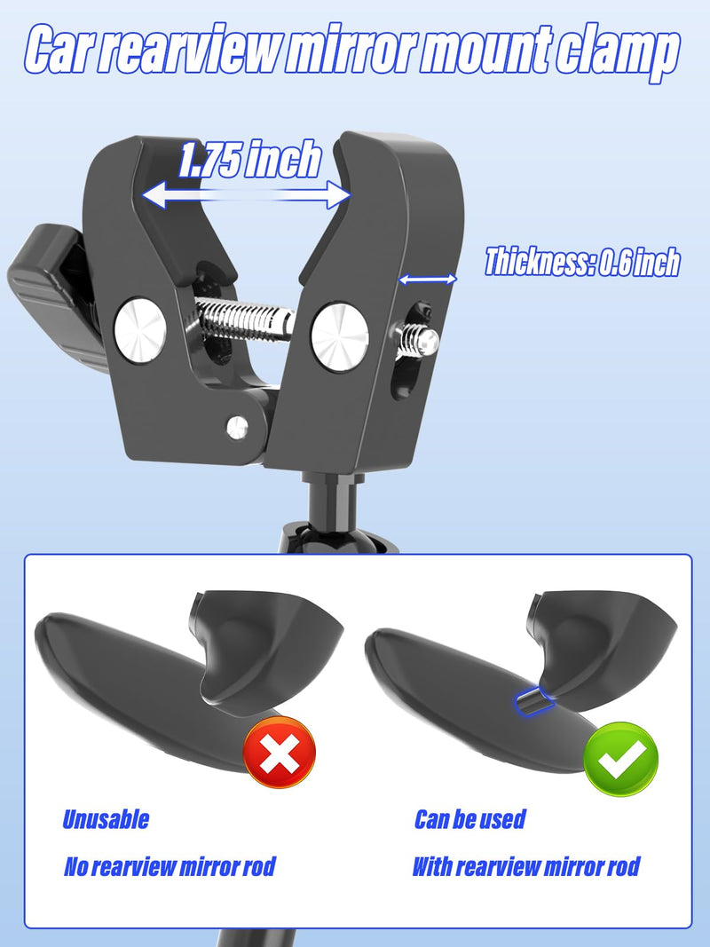 Car Phone Holder, Metal Magic Arm Rear View Mirror Phone Holder, Rotatable Cellphone Mount for Car Rearview Mirror Compatible with 4-7" Mobile Phones, Fit for Car Rearview Mirrors with Tubes