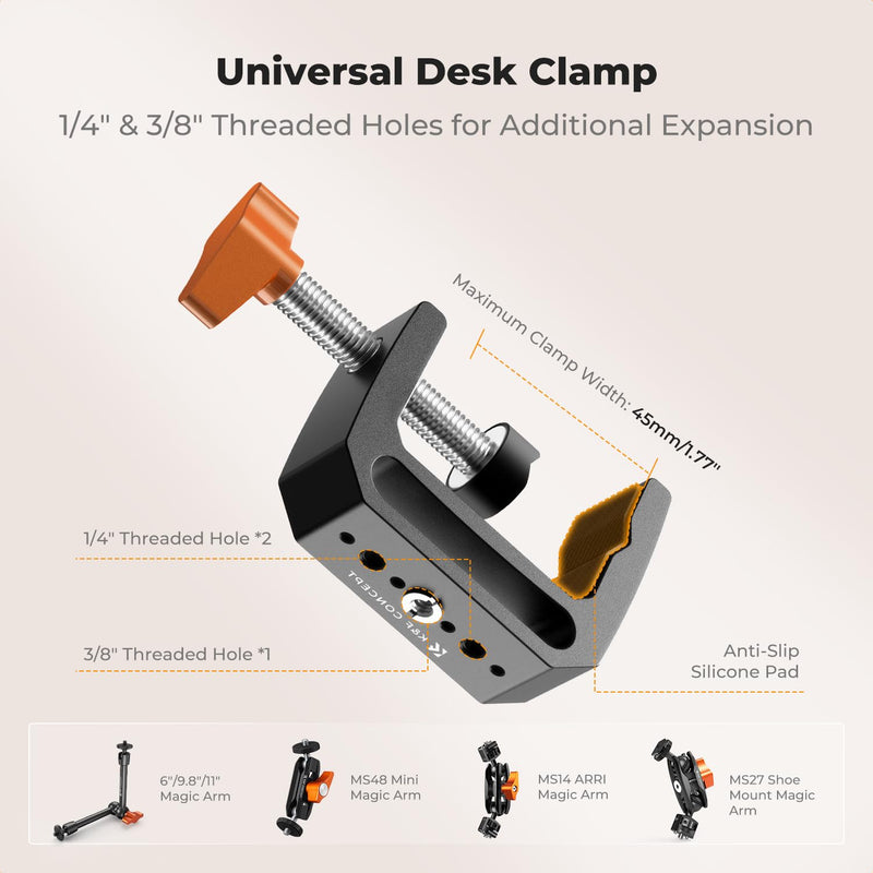K&F CONCEPT Desk Webcam Camera Mount 27.5" Gooseneck Arm with 1/4" Screw | Overhead Camera Clamp Mount Adjustable Aluminum Arm for Remote Workers Content Creators Streamer Home Office Users, MS-57 27.5" Gooseneck Mount