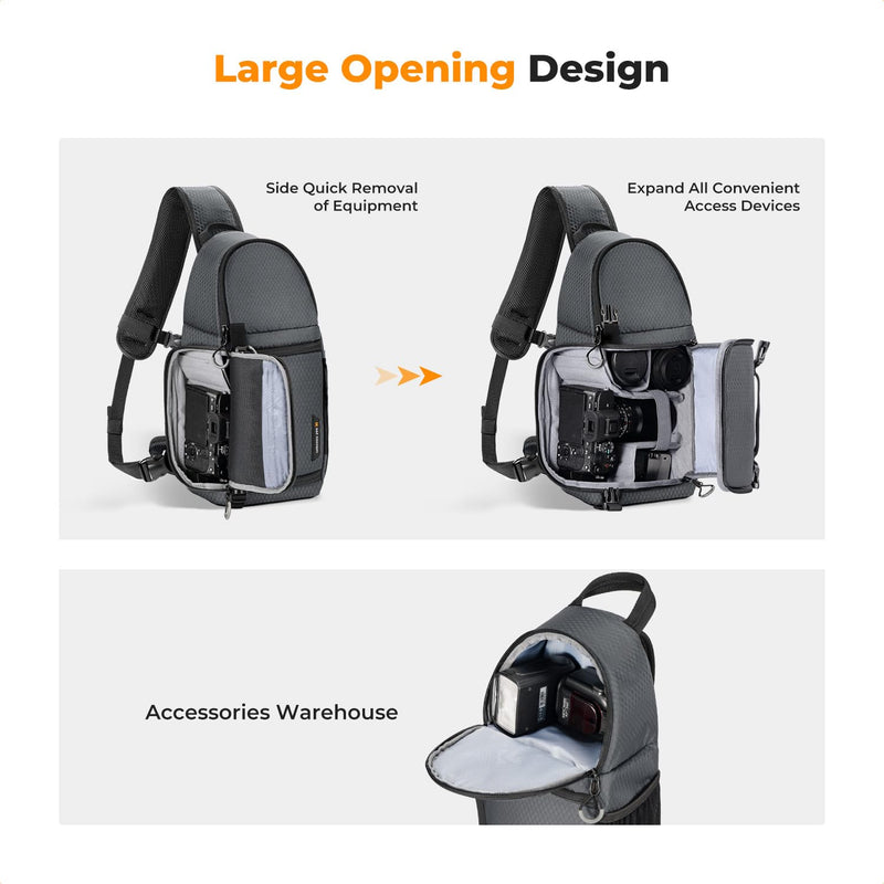 K&F Concept Camera Sling Bag Crossbody Bag Camera Shoulder Backpack DSLR/SLR/Mirrorless Photography Bags Compatible with Canon/Nikon/Sony/Fuji/Gopro/DJI Grey