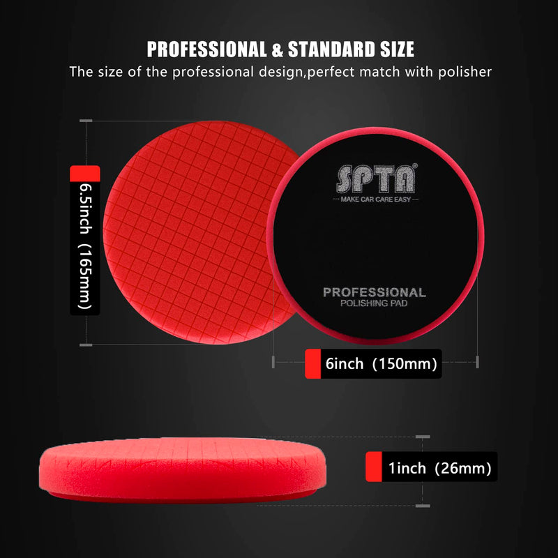 Red Finish Polishing Pads, Buffing Pads, SPTA 3Pcs 6.5 Inch Face for 6 Inch 150mm Backing Plate Compound Buffing Sponge Pads for Car Buffer Polisher Compounding, Polishing and Waxing -X00224R6B3 6.5inch 3Pcs Red T20 Buff and Wax