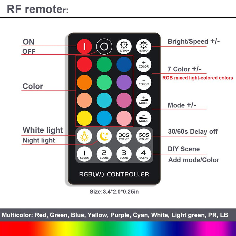 Dimmable Under Cabinet Lighting, RGB LED Light Bar, RF Remote Control Lamp, Multicolor Under Counter Lights for Desk, Room, Cupboard, Hallway, Shelf, Closet (36 Inch) 36 Inch