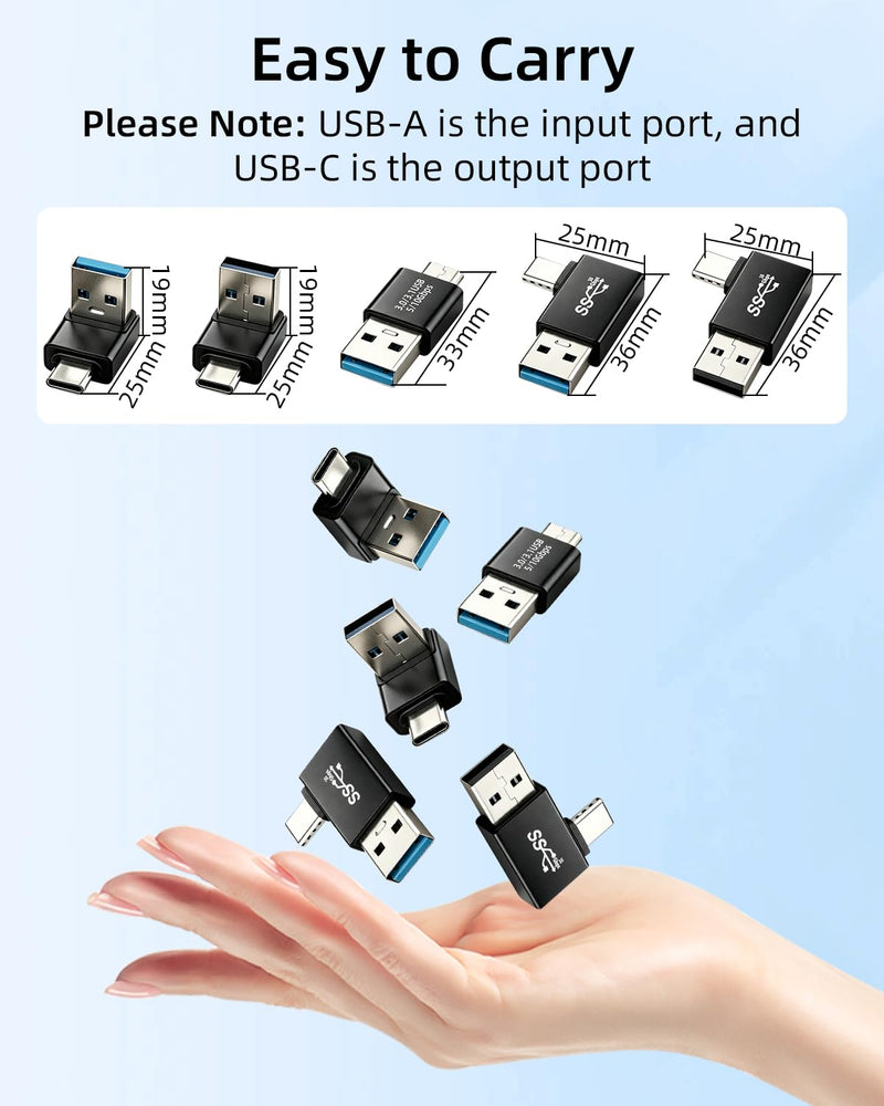 90 Degree USB A Male to USB C Male Adapter,10Gbps Right Angle USB 3.1 to USB C OTG Adapter for Laptops,Cars,Smartphones,Data Sync & Charging (5 Pack) usb to usb c
