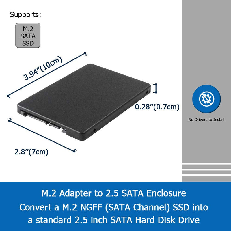 M.2 Adapter to 2.5 SATA Enclosure, B & M Key SATA Based NGFF SSD Converter to 2.5 Inch SATA 3.0 Card Support 2230 2242 2260 2280 Hard Drive with 7mm Case