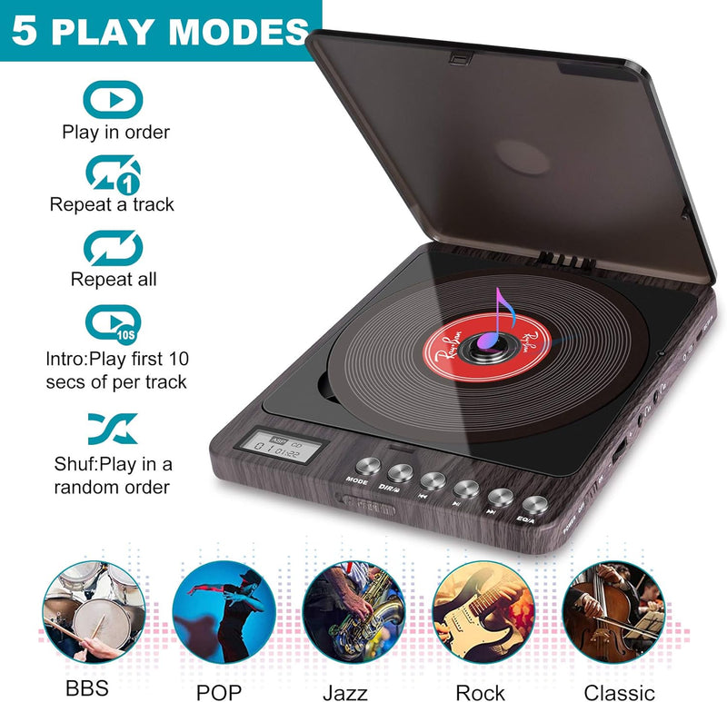  [AUSTRALIA] - Portable CD Player, Rechargeable CD Player Walkman with Double Headphone Jack, Anti-Skip CD Player Personal Compact CD Player for Car & Home & Travel - Kids, The Elders