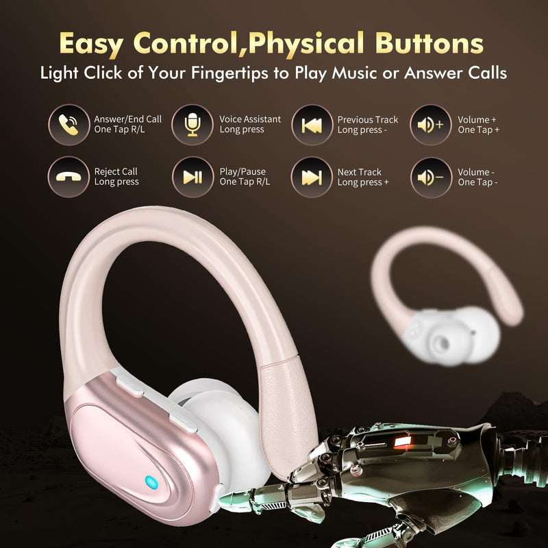 HAOYUYAN Wireless Earbuds, Sports Bluetooth Headphones, LED Power Display Ear Buds with 80Hrs Playtime, Noise Canceling Headset, IPX7 Waterproof Earphones for Workout/Running Rose Gold