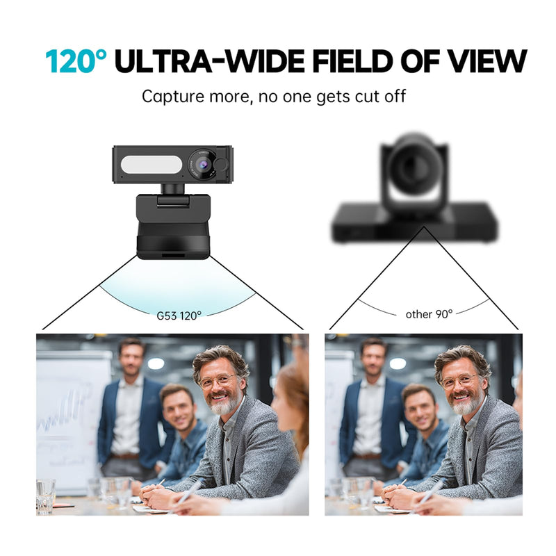 G53 4K Webcam with Noise-Canceling Microphone for PC Laptop | 120° Wide-Angle & Autofocus Video Streaming Computer Camera, Remote Control，works with Zoom/Teams/Switch 2/Mac 4K(G53)