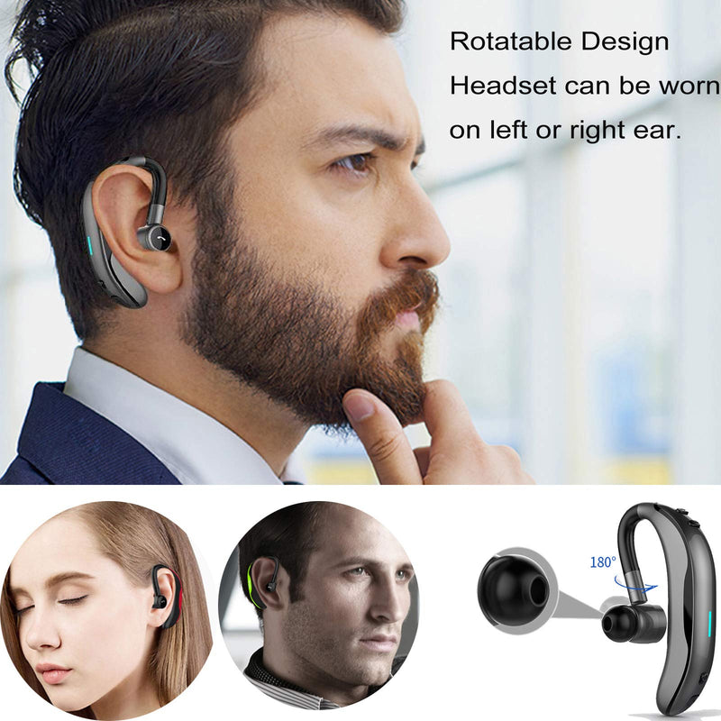 Wireless Headset Earpiece Headphone Handsfree Call Earpiece Noise Cancelling Earbud Headsets Long Standby Time Earphone Compatible with Smart Cell Phones Trucker Car Driver Business Office Men Women Grey