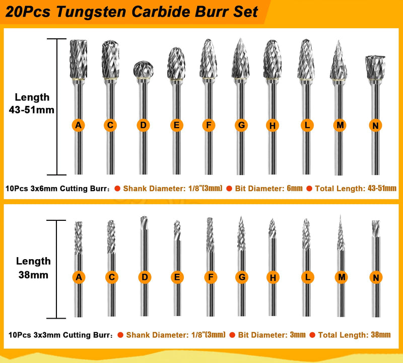 Tungsten Carbide Burr Set 1/8" Shank，Die Grinder Bits with Sanding Drums and Cutting Wheel Set, 195Pcs Pratical Sanding Bits Kit for Metal, Wood, Plastic, Glass 195 Pcs