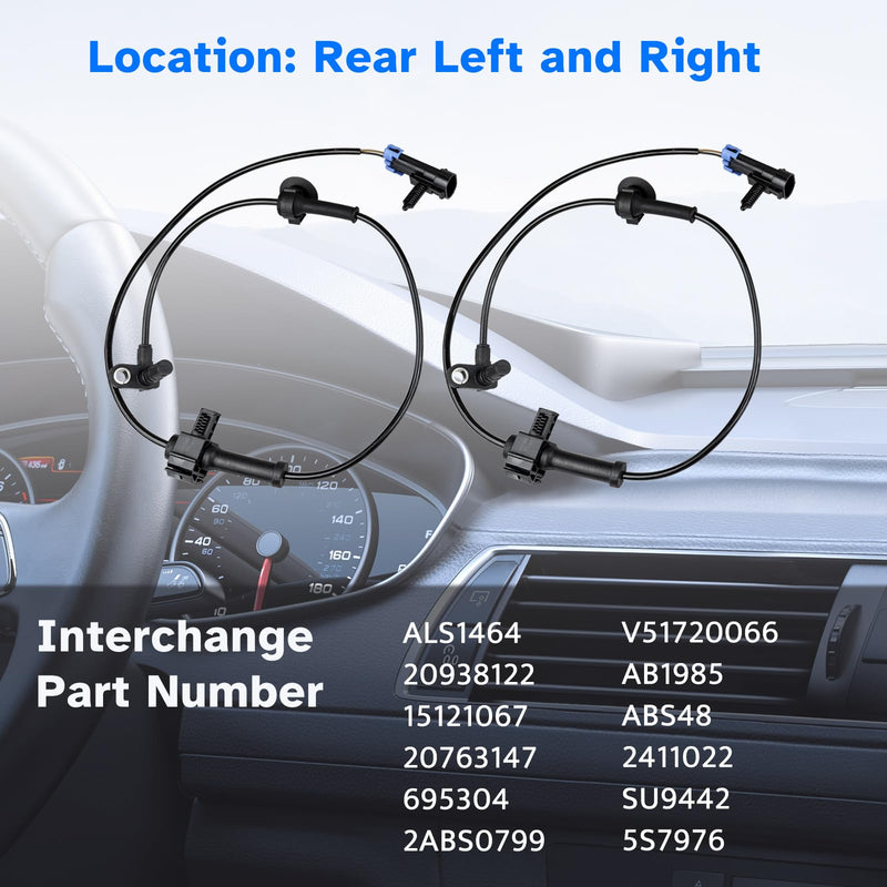 Rear Wheel Speed ABS Sensor Left Right fit for 2007 2008 2009 2010 2011 2012 2013 2014 Cadillac Escalade ESV EXT, Chevy Tahoe Avalanche Suburban, GMC Yukon XL 1500, Driver Passenger Side, ALS1464