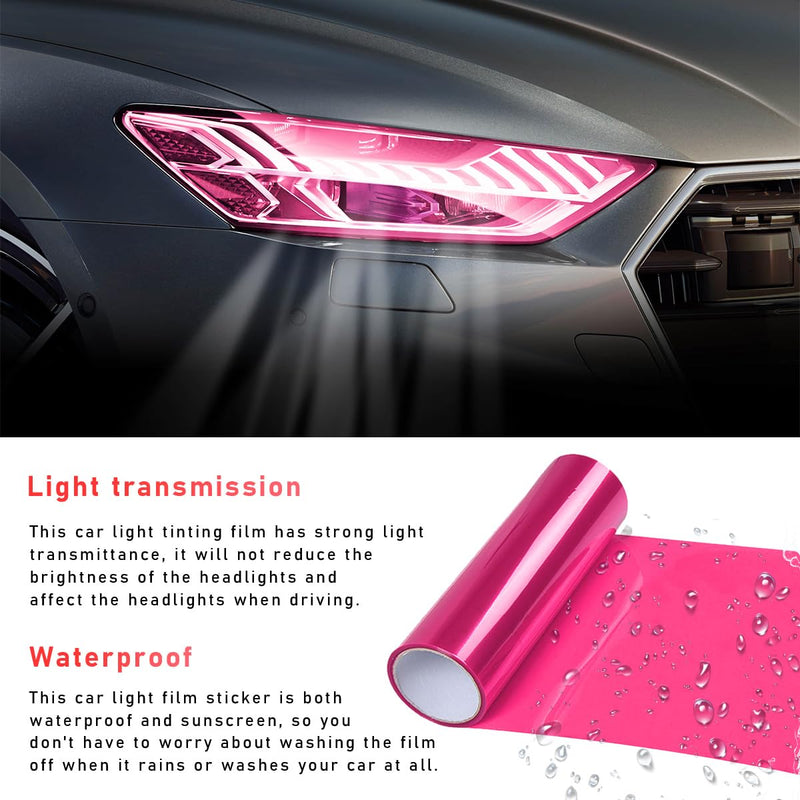 Tint Vinyl Film Sticker Sheet Roll for Car Headlight, 12×48 Inch Auto Taillight Vinyl Wrap Film, Self Adhesive Fog Light Vinyl Film with Squeeze & Cutter, Car Accessories (Pink) Pink