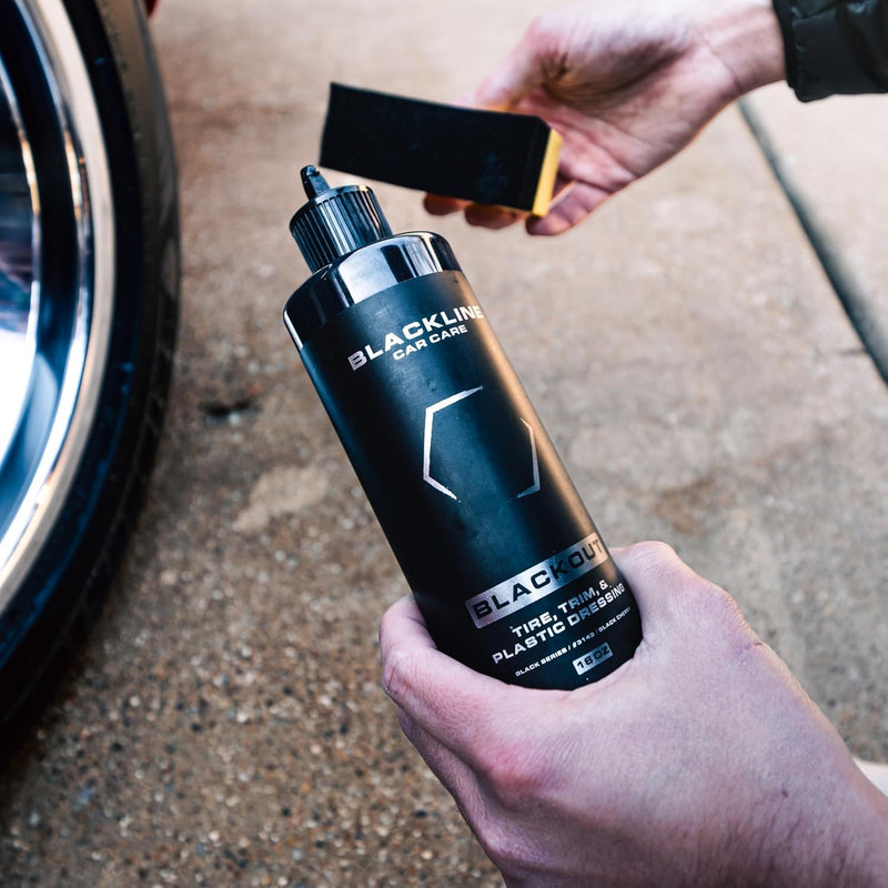Blackline Car Care - Blackout Trim and Tire Dressing for Plastic, Rubber, Vinyl, and Tires Safe for Cars, Trucks, SUVs & More - 16 fl OZ