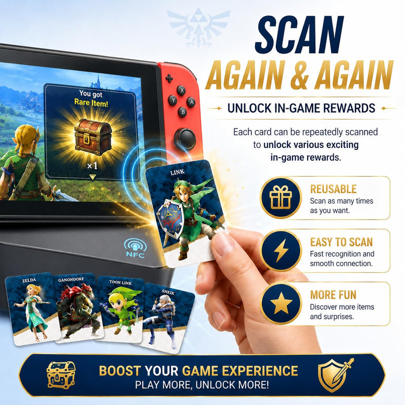 45 PCS NFC Mini Cards Set for Nintendo Switch - Unique Reusable Collectible Cards, Easy Scan Cards Compatible with TOTK, BOTW & SSHD Adventure Games, Gift for Players
