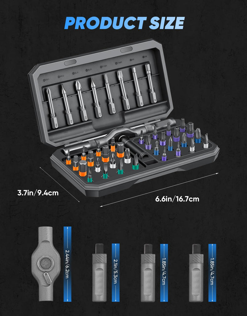 Sakerplus 42 in 1 Magnetic Screwdriver Set, Ratcheting Screwdriver Kit,Detachable Multi-Functional Handle & 40pcs in Storage Case for Electronics, Furniture, DIY& Holiday Gifts(Grey) Grey