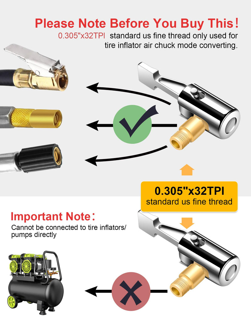 2-Packs Lock On Air Chuck Tire Inflator Hose Adapter, Metal Locking Tire Chuck with Standard Tire Valve Thread, No Leakage Tire Inflating Hose Nozzle for Portable Tire Pump/Air Compressor Locking Tire Inflator Nozzle