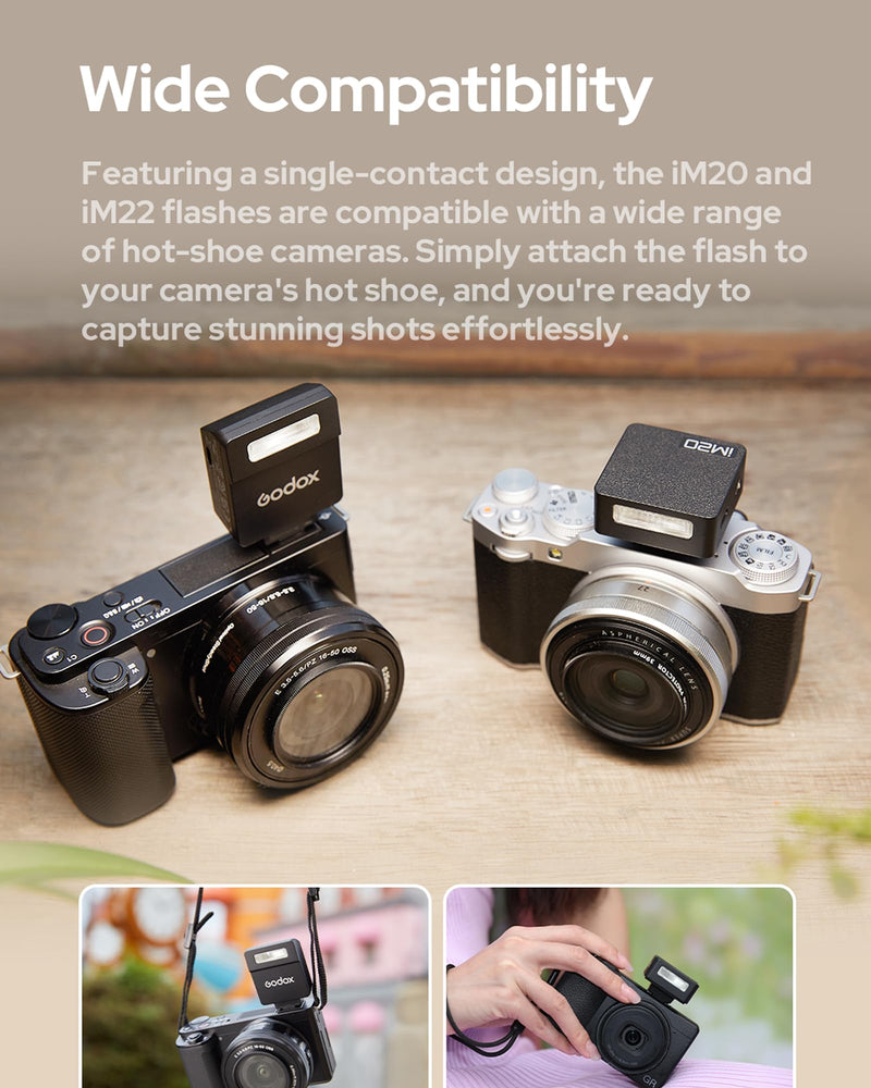 Godox iM20 iFlash Camera Flash and Lightweight Portability Single-Contact Hotshoe Lithium Battery Type-C Charging 440 Full-Power Flashes
