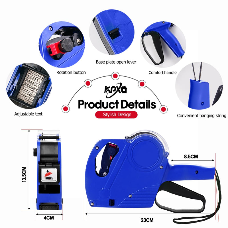 KPX MX5500 Pricing Tag Gun with 5150 pcs White Label Gun Stickers & 3 Extra Inker Rollers, Pricing Label Gun, 8 Digits Retail Pricing Gun and Labels for Grocery Store, Food (Blue) Blue
