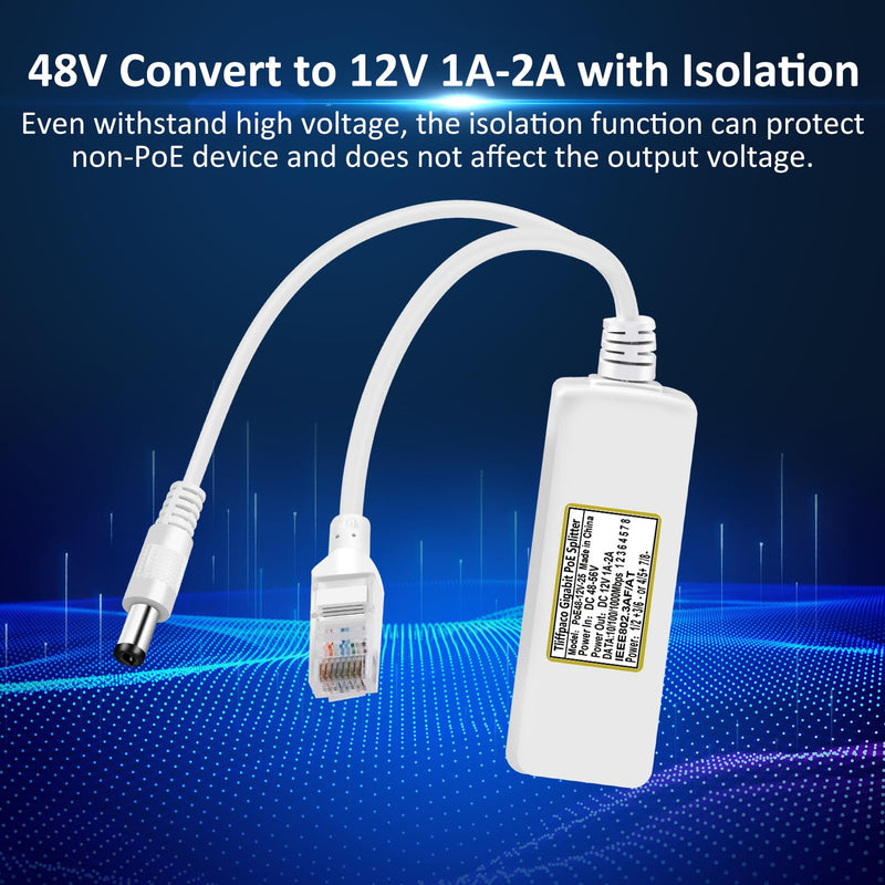 3-Pack Gigabit PoE Splitter 12V 2A Output with IEEE 802.3af/at Standard Compliant, Power Over Ethernet Splitter Adapte for Security Camera, AP, Voip, 5.5x2.1mm DC Plug 3