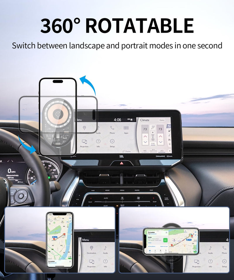 Wireless Charging Car Phone Holder for Toyota Venza 2021-2024, 12.3" Screen | Magsafe Accessories Fast Charging Magnetic cell phone Holder Clip Compatible with iPhone Android, 3D Fit Vehicle Phone Stand