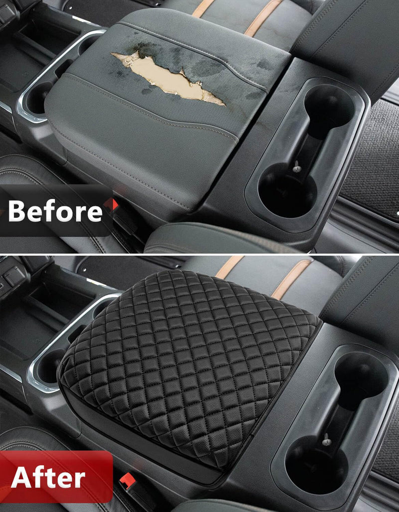 KBH Center Console Armrest Cover for Chevy Chevrolet Silverado & GMC Sierra 2019-2026, Tahoe & Suburban & Yukon 2021-2026, Bucket Seat Only, Vinyl Leather Car Arm Rest Box Cushion Pad Covering, Black Bucket Seat 2019-2026 Silverado, Sierra etc.