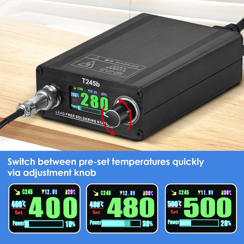 T245b Soldering Station DIY Electronic Welding Iron Tips Handle Aluminum Alloy Case & Handle Bracket 100-240V 180W US Plug C245 Iron Tips I K IS T245b