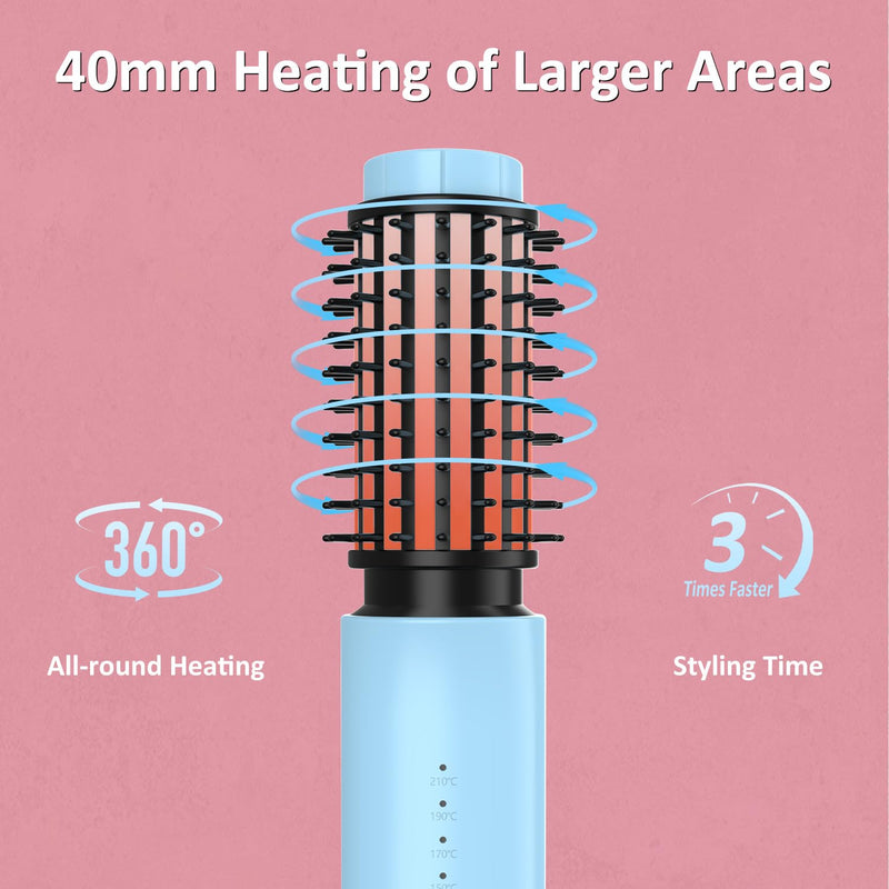 Leeko 3 in 1 Hot Hair Curler and Straightener Brush, 40mm, 4 Temperatures, USB Rechargeable (Blue) Blue