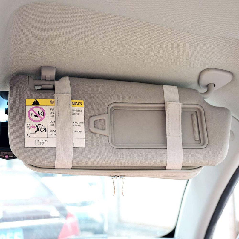 Da by Car Sun Visor Organizer, Multi-Pocket Visor Organizer Storage Pouch for Cars, SUVs & Trucks with Double Zippers, Elastic Bands & Glasses Clip - Organizes Essentials Keep Tidy (Cream Grey) Cream Grey