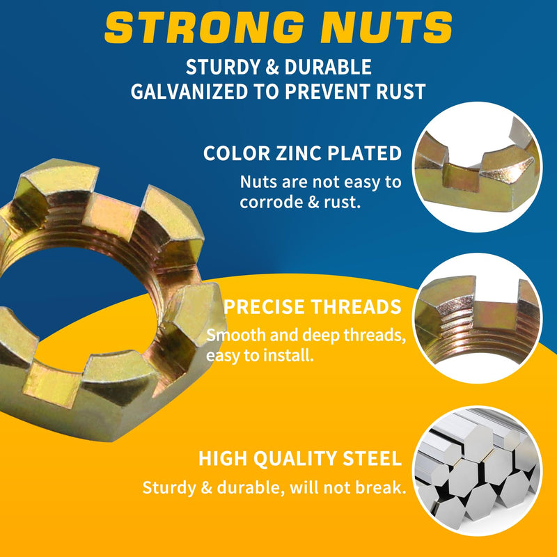2Sets 1'' Trailer Axle Nut Kits 1'' Thread Spindle Castle Nuts Set with 1" I.D. Washers & 2.3'' Long Cotter Pins, Trailer Nut Kit for 1'' Shaft Spindle KIT#8 (2Set 1'' Trailer Axle Nut Kit)