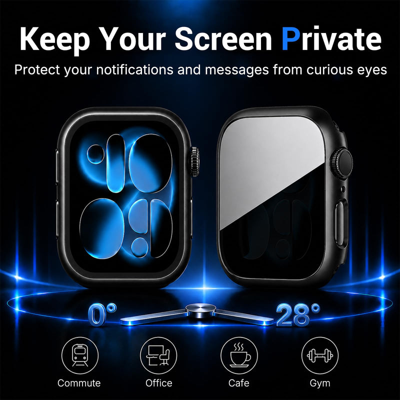 2 Pack Privacy Case for Apple Watch 46mm Series 11 10 | Anti-Spy Touch-Sensitive Tempered Glass Screen Protector, Hard PC Cover, Shatterproof Protective Design, Black 46mm (Series 11 10)