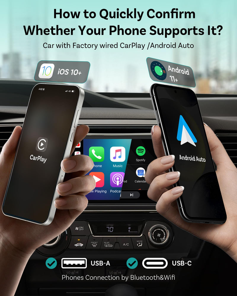OTTOCAST Mini Nova Wireless CarPlay & Android Auto USB-C Adapter | 2-in-1 adapter for iPhone iOS 10+ & Android 11+, auto-reconnect for 800+ wired CarPlay vehicle models (2016+)