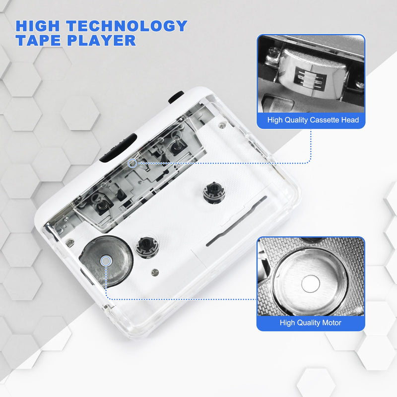 Auto Reverse ＆Clear Stereo Cassette Player,Built-in Cool Copper Wheel Movement＆Earphone,Cassette Tape to MP3 Converter with Tape Converter Software,Powered by USB Power Cord or AA Battery