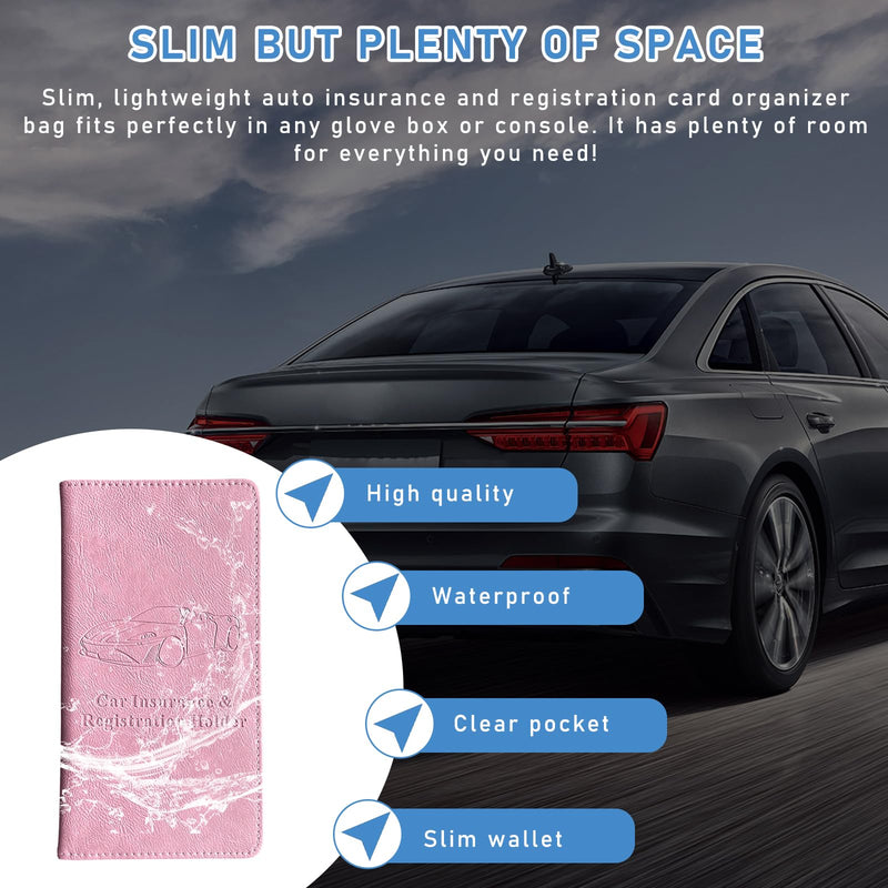 Ziciner Car Registration and Insurance Holder, Auto Card Document Glove Box Organizer with Magnetic Closure, Universal Vehicle Interior Accessories for Cars SUVs (Pink-Large) Pink L-9.4×5.1"