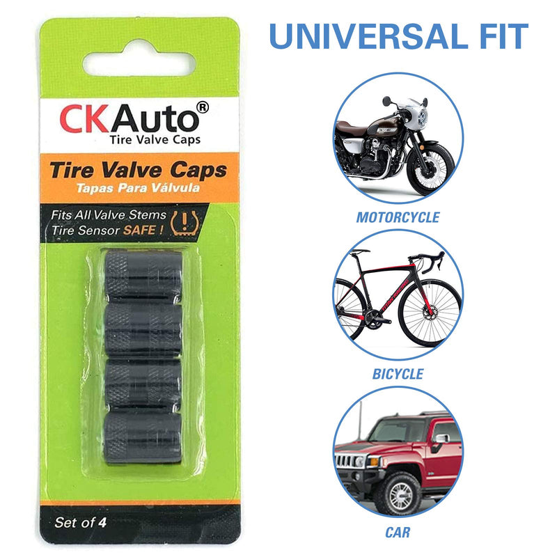 CKAuto American Flag Valve Stem Caps, Aluminum USA Tire Valve Caps, Universal Dust Proof Stem Covers for Cars, Trucks, Bikes, Motorcycles, Bicycles, Corrosion Resistant, 4 Pack(Black) Black/USA