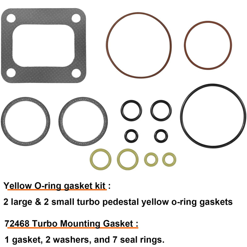 72468 Turbo Mounting Gasket Set & 7.3L Powerstroke Diesel Turbo Pedestal Yellow O-Ring Seal Gaskets F4TZ-6N653-A F4TZ-6N653-B Compatible with Ford 1994-2003 7.3L Powerstroke Diesel