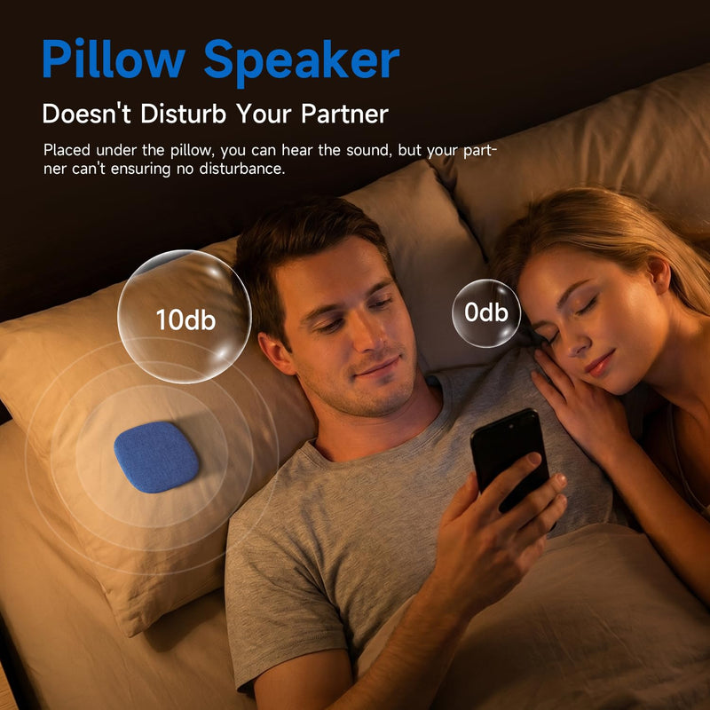 TAZATA Under Pillow Sleep Speaker, Ultra-Thin Flat Bluetooth Pillow Speaker | 100 White & Pink Noise Sound Machine, 11H, BT6.0 Wireless Private Sleep Aid No Disturb Partner for Side Sleepers, Adults blue