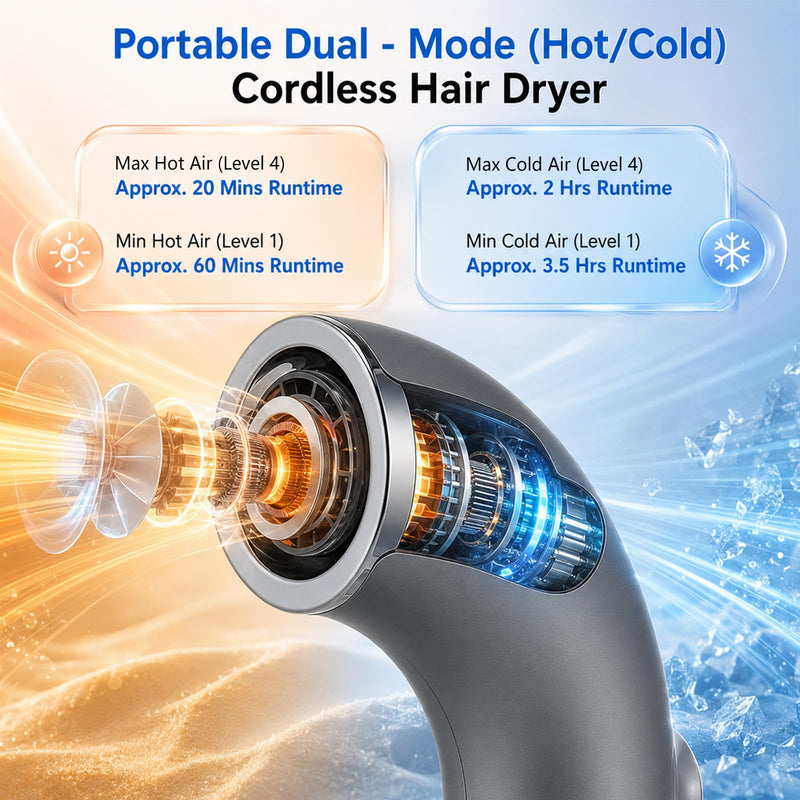 Cordless Hair Dryer, Rechargeable Hair Dryers Portable, 15600mAh Battery Operated, 300W Wireless Hairdryer, 4 Speed & 3 Temp Settings, USB Blow Dryer, 11,0000 RPM Speed, for Travel, Camping