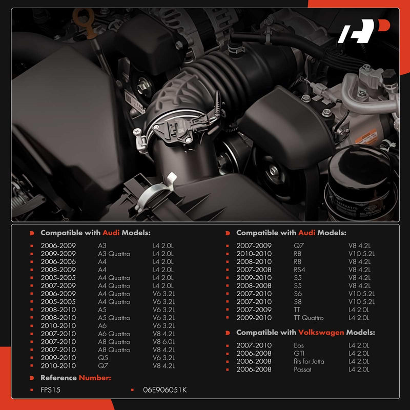 A-Premium Fuel Injection Pressure Sensor Compatible with 2005-2010 Audi A3 A4 Q5 Q7 R8 RS4 S5 S6 S8 A3/A4/A5/A6/A8/TT Quattro Volkswagen Jetta Passat GTI Eos 2.0L 3.2L 4.2L 5.2L 6.0L