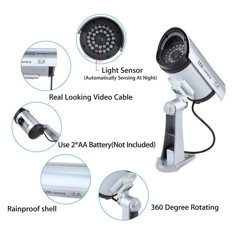 SUNGOOYUE Fake Security Camera Engineering Plastic Dummy Security Camera with Flashing Red LED Rotatable 0 to 90 and 360 Bracket Easy Install for Home Office Shop Garden Outdoor