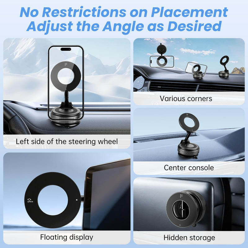 2026 Upgraded Vacuum Magnetic Car Phone Holder Mount [85 LBS Strongest Suction] 360° Adjustable Magnetic Phone Holder, Foldable Car Mount for All cellphones